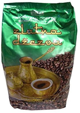 Vispak Zlatna Dzezva pack highlights Bosnian coffee packaging for rich home brewing.