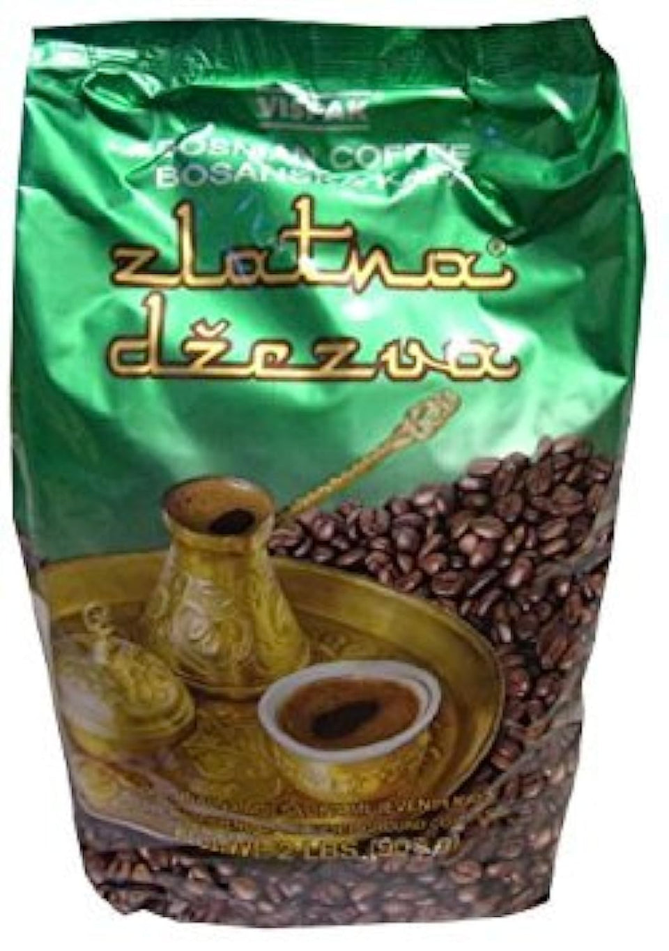 Vispak Zlatna Dzezva pack highlights Bosnian coffee packaging for rich home brewing.