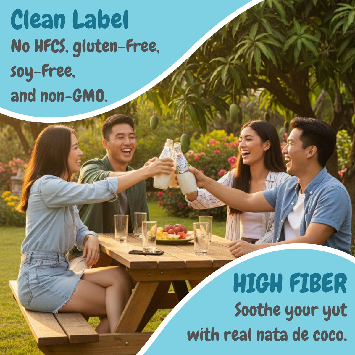 Ingredients list highlighting real coconut milk and nata de coco.