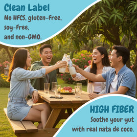Ingredients list highlighting real coconut milk and nata de coco.