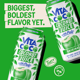 Vita Coco Coconut Juice with Pulp pour bottle demonstrates easy on-the-go hydration.