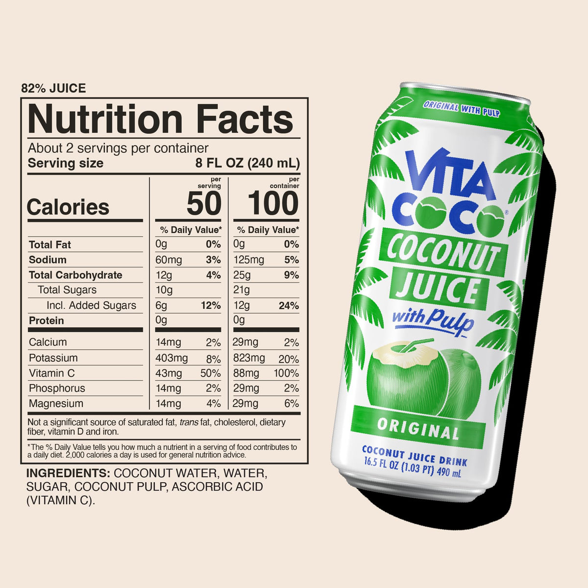 Vita Coco refreshing appearance in packshot suggests convenient everyday refreshment.