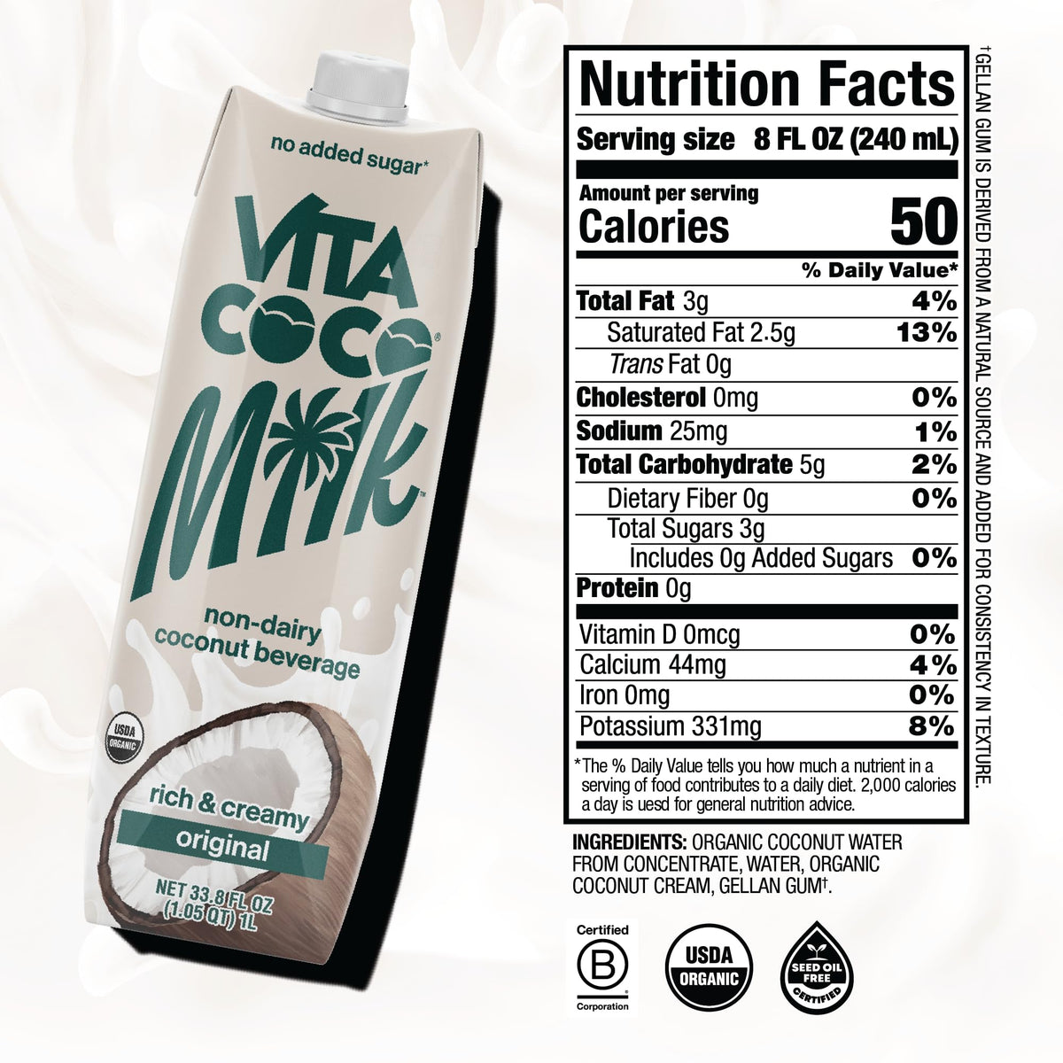 Vita Coco Coconut Milk-pack-6 on-shelf presents a convenient plant-based option.