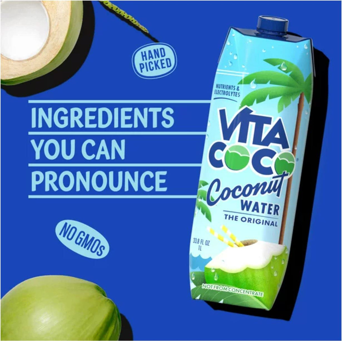 Vita Coco coconut water closeup electrolytes — natural hydration with a tropical flavor.