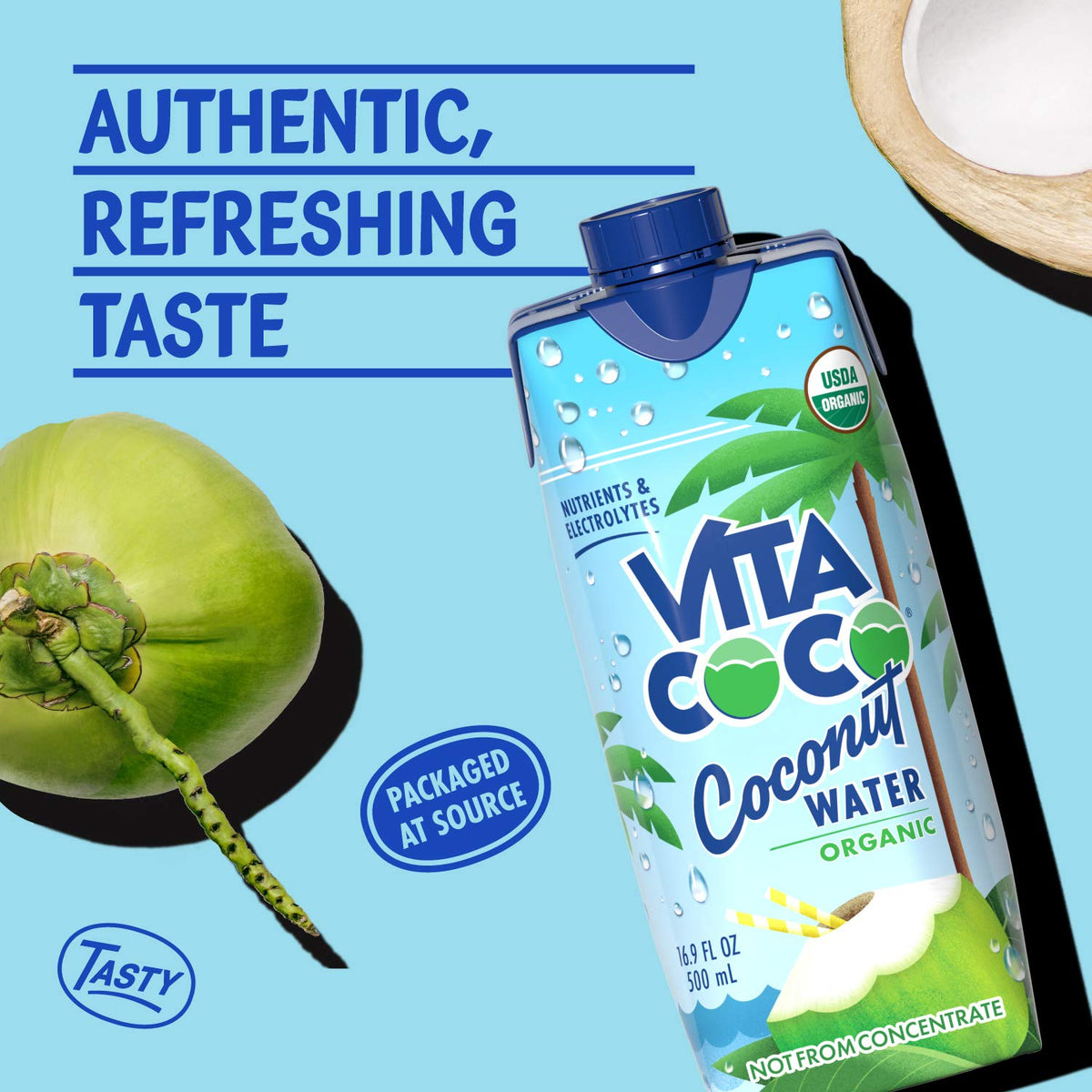 Vita Coco electrolyte content label signals on-the-go hydration potential.