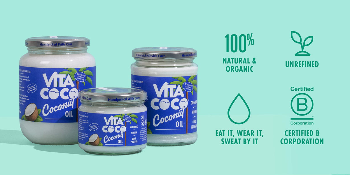 Vita Coco coconut oil jar opened showing creamy texture for skincare