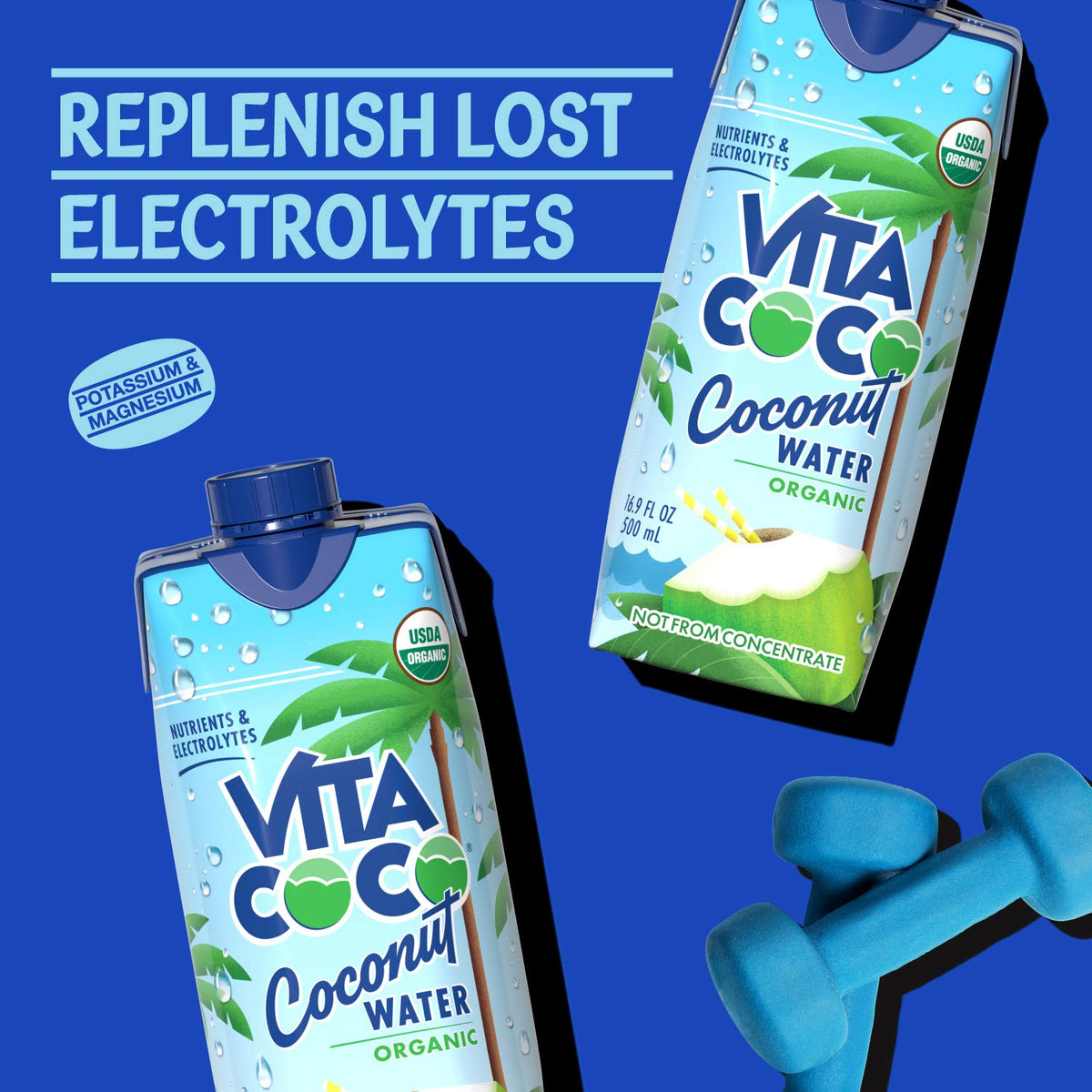 Vita Coco glass with ice shows portable cooling and flavor.