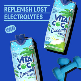 Vita Coco glass with ice shows portable cooling and flavor.