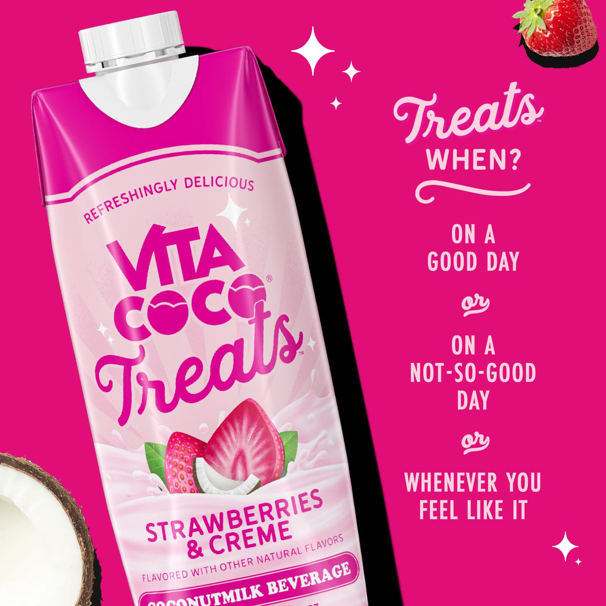 Vita Coco Treats 12-pack display for on-the-go pink drink.