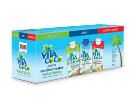 Vita Coco Peach & Mango pack shot for refreshing hydration with fruit flavor.