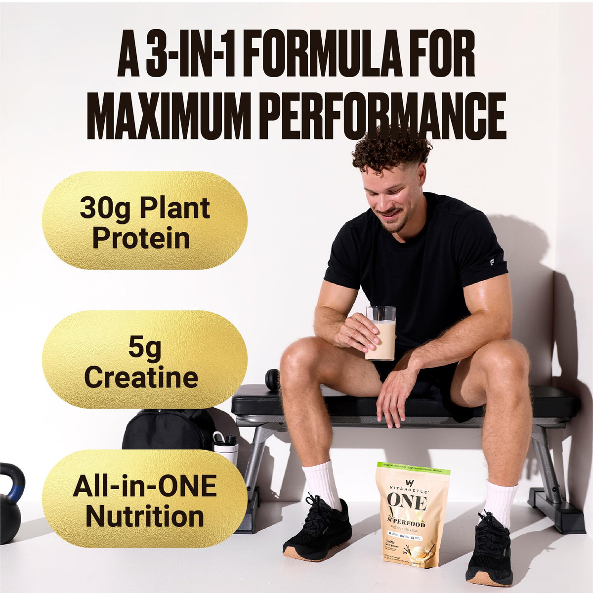Creatine dosing spoon with VitaHustle ONE Max for strength support