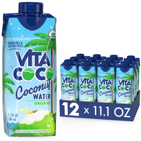 Vita Coco coconut water bottle showing pure organic hydration with natural electrolytes