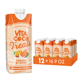Vita Coco Treats Orange & Creme bottle pouring, a refreshing dairy-free coconut milk drink
