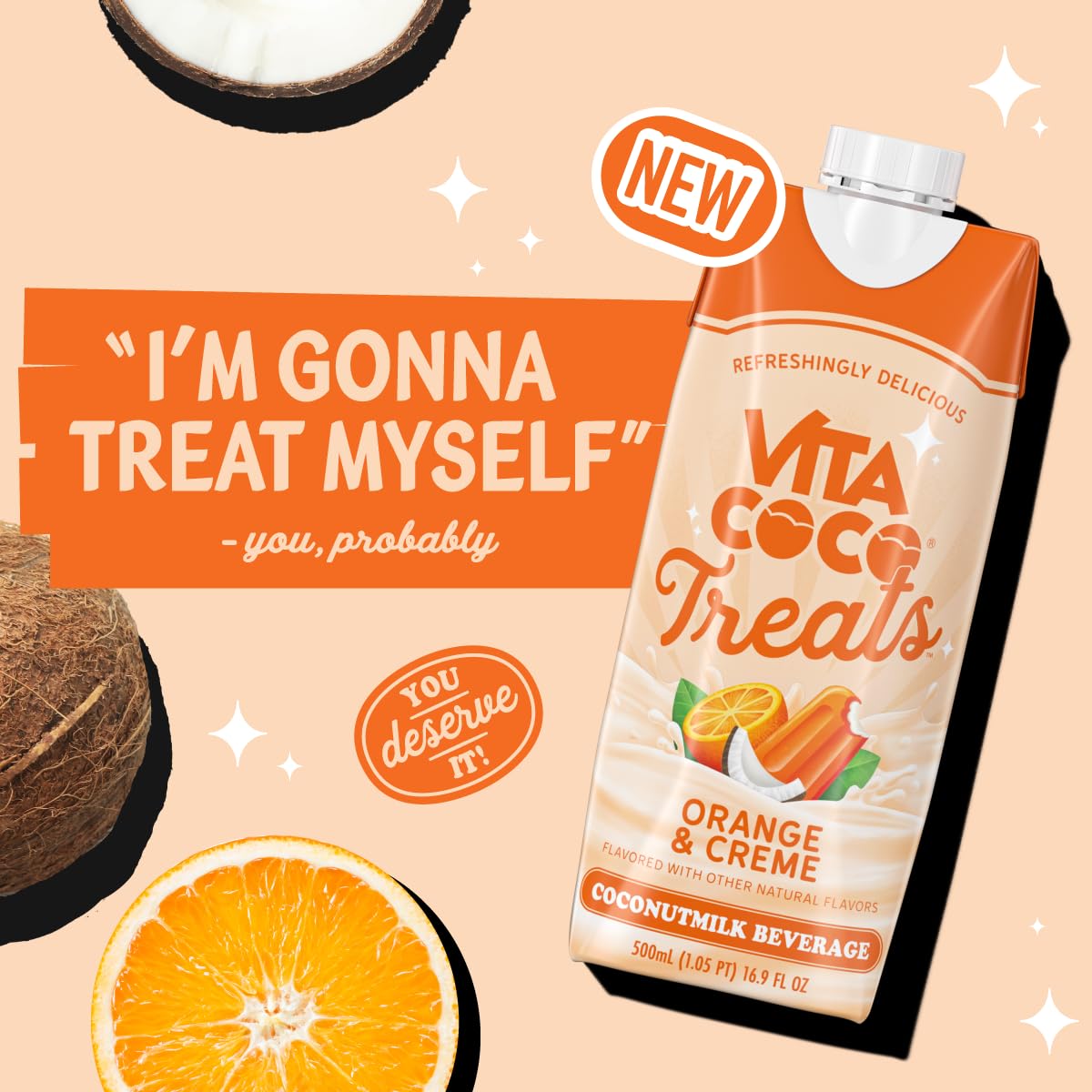 Vita Coco Treats Orange & Creme in a glass, perfect for a quick pick-me-up