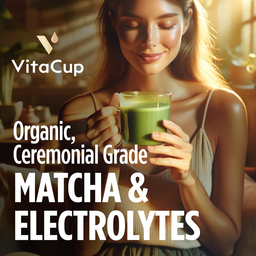 Vitacup ceremonial grade matcha powder with vibrant color and smooth flavor.