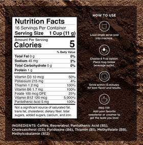 Packaging closeup of VitaCup Energy Dark Roast showing vegan-friendly ingredients