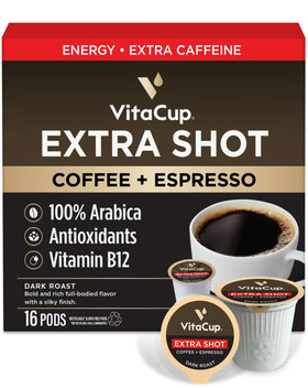 Vitacup extra shot strong coffee pods for a bold morning energy boost