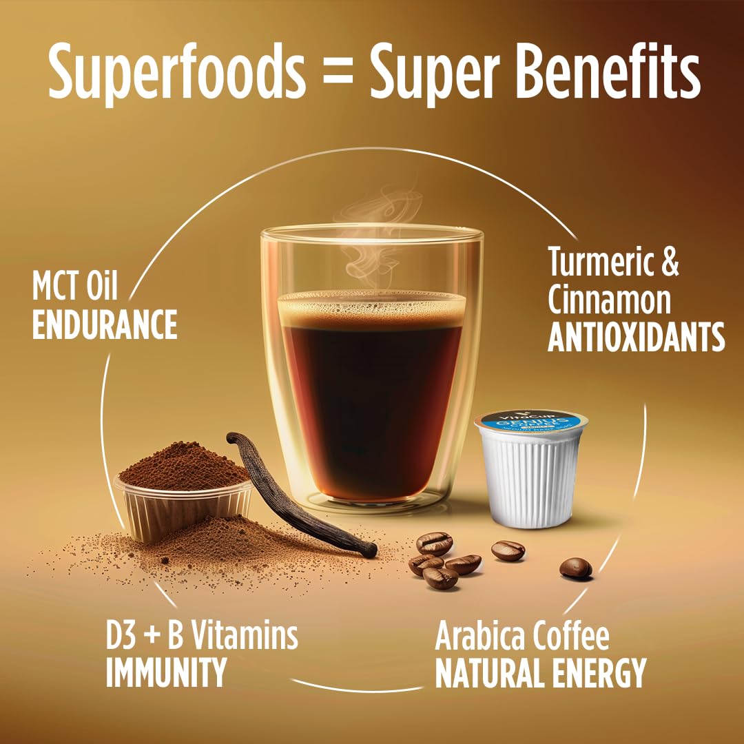 100% Arabica VitaCup Genius Vanilla medium roast delivers a smooth, full-bodied cup.