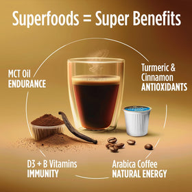 100% Arabica VitaCup Genius Vanilla medium roast delivers a smooth, full-bodied cup.