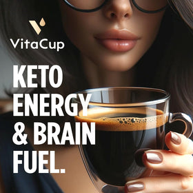 VitaCup Genius brewed cup with steam signals bold energy and enhanced focus