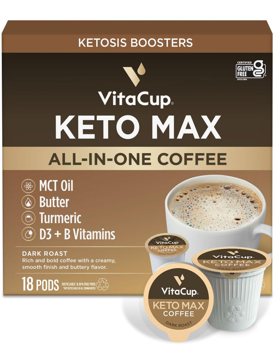 VitaCup Keto Max Dark Roast Pods with rich aroma for a clean energy start