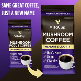 VitaCup Lions Mane and Chaga blend cup highlighting focus potential.