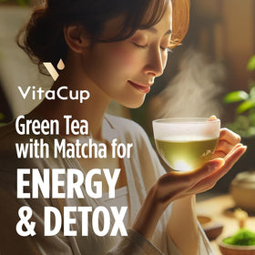 VitaCup matcha moringa green tea blend shown, offering an energizing start to your day.