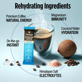 VitaCup medium-roast instant coffee being dispensed for anytime brew