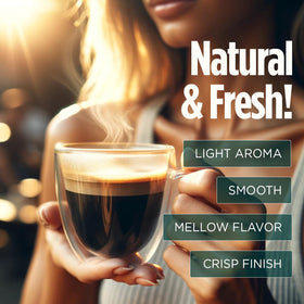 Steaming cup of VitaCup Mineral Coffee reveals medium-dark richness