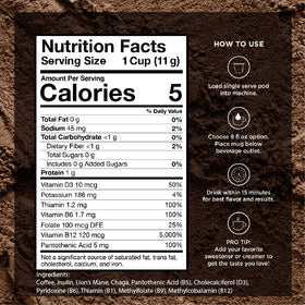 VitaCup Mushroom Coffee Pods with Chaga show antioxidants and fiber for digestion.