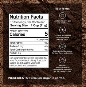 VitaCup Perfect Dark Roast Decaf cup with brewed aroma showing smooth, chocolaty flavor.
