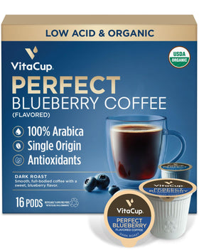 VitaCup Perfect Blueberry pods with low acidity for a smoother flavor.
