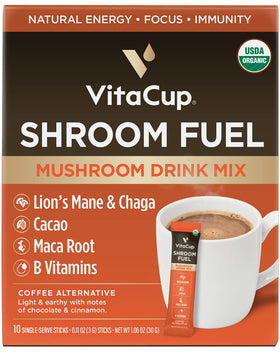 VitaCup Shroom Fuel instant coffee alternative packets deliver quick, smooth energy