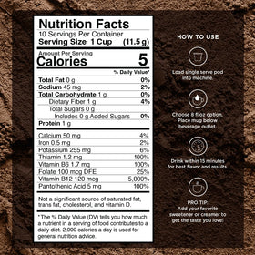 VitaCup Slim Coffee Pod nutrition label with Garcinia and B vitamins for daily wellness.