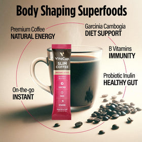 VitaCup Slim coffee being poured to reveal rich aroma and smooth finish.