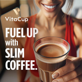 Vitacup Slim Ground Coffee grounds close-up highlighting aroma and texture.