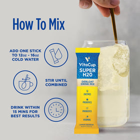 VitaCup Super H2O on-the-go lemon packet for quick hydration anywhere.