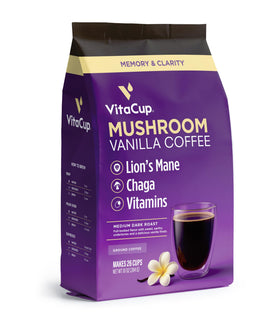 VitaCup vanilla mushroom coffee grounds bag, rich aroma and morning energy boost