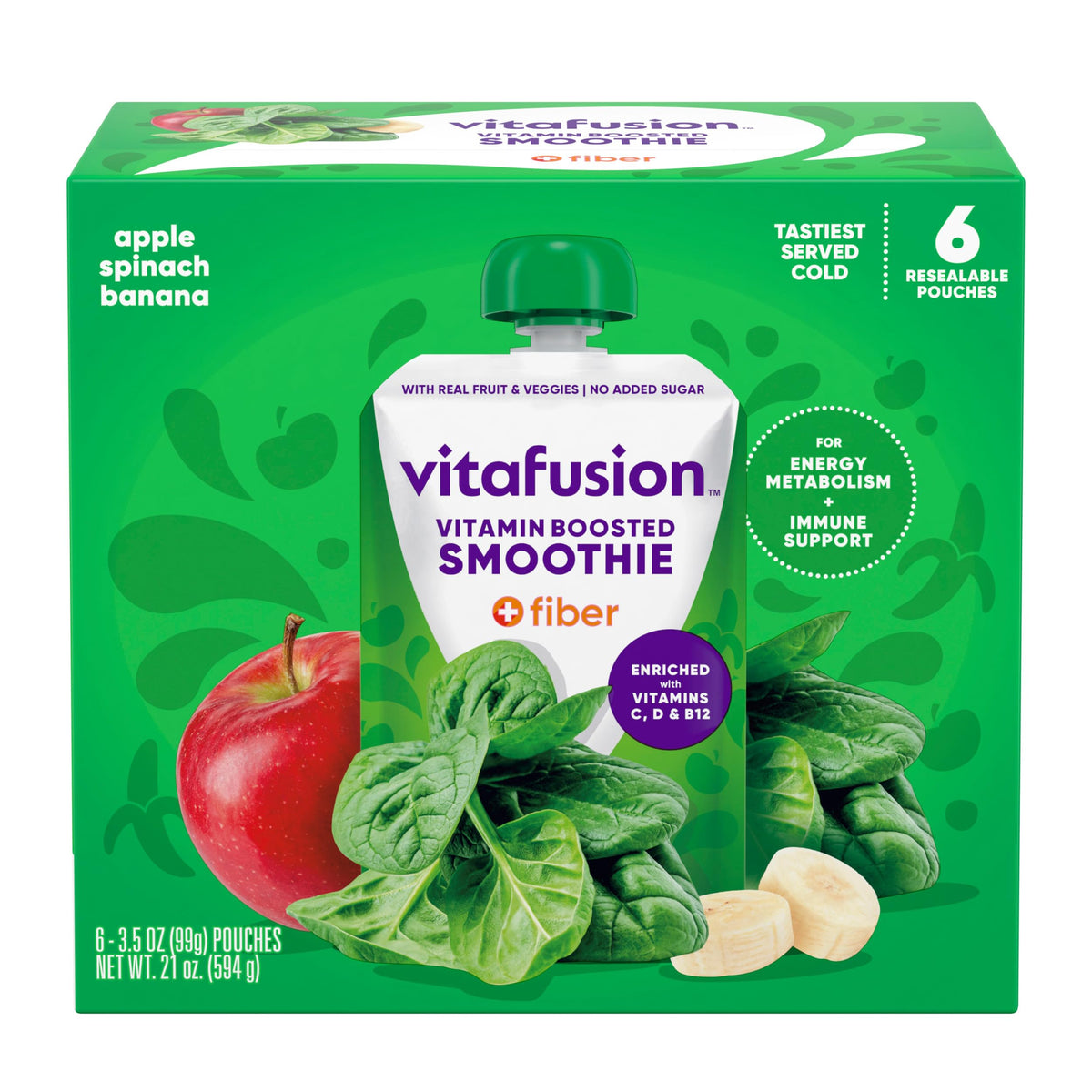 Vitafusion vitamin-boosted smoothie pouch apple-spinach-banana for on-the-go energy and nutrition