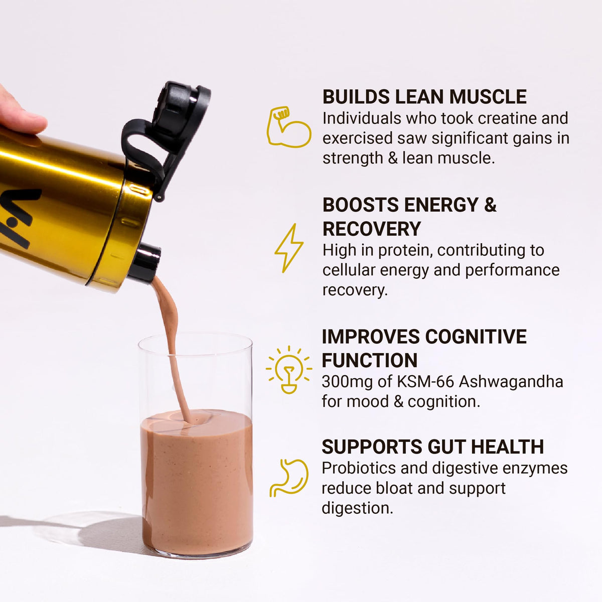 VitaHustle ONE Max shaker bottle ready for a creamy double chocolate shake.