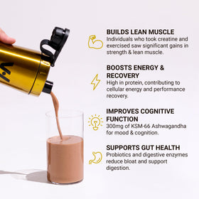 VitaHustle ONE Max shaker bottle ready for a creamy double chocolate shake.