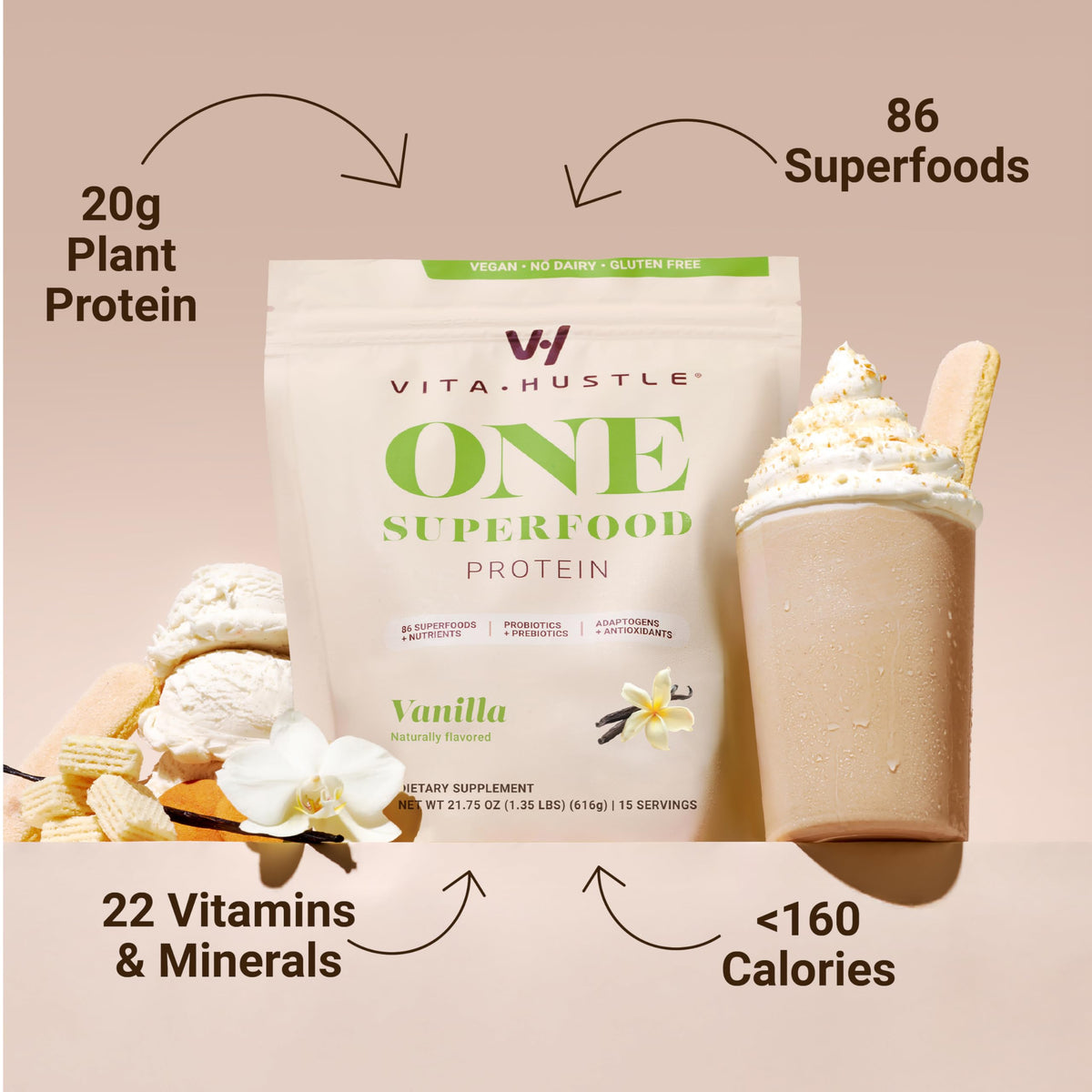 VitaHustle ONE protein scoop ready for quick, high-protein shakes