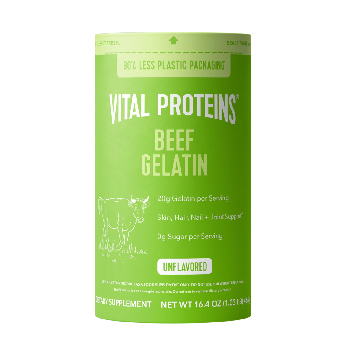 Vital Proteins Beef Gelatin Powder canister ready for cooking and skin-support routines.