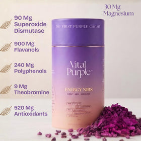 Vital Purple purple cacao nibs pile showcasing antioxidant-rich snack option