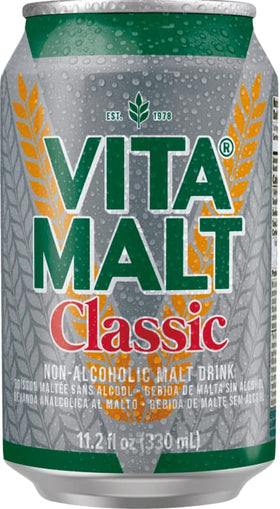 Vitamalt Classic cans side profile, easy to store for parties.