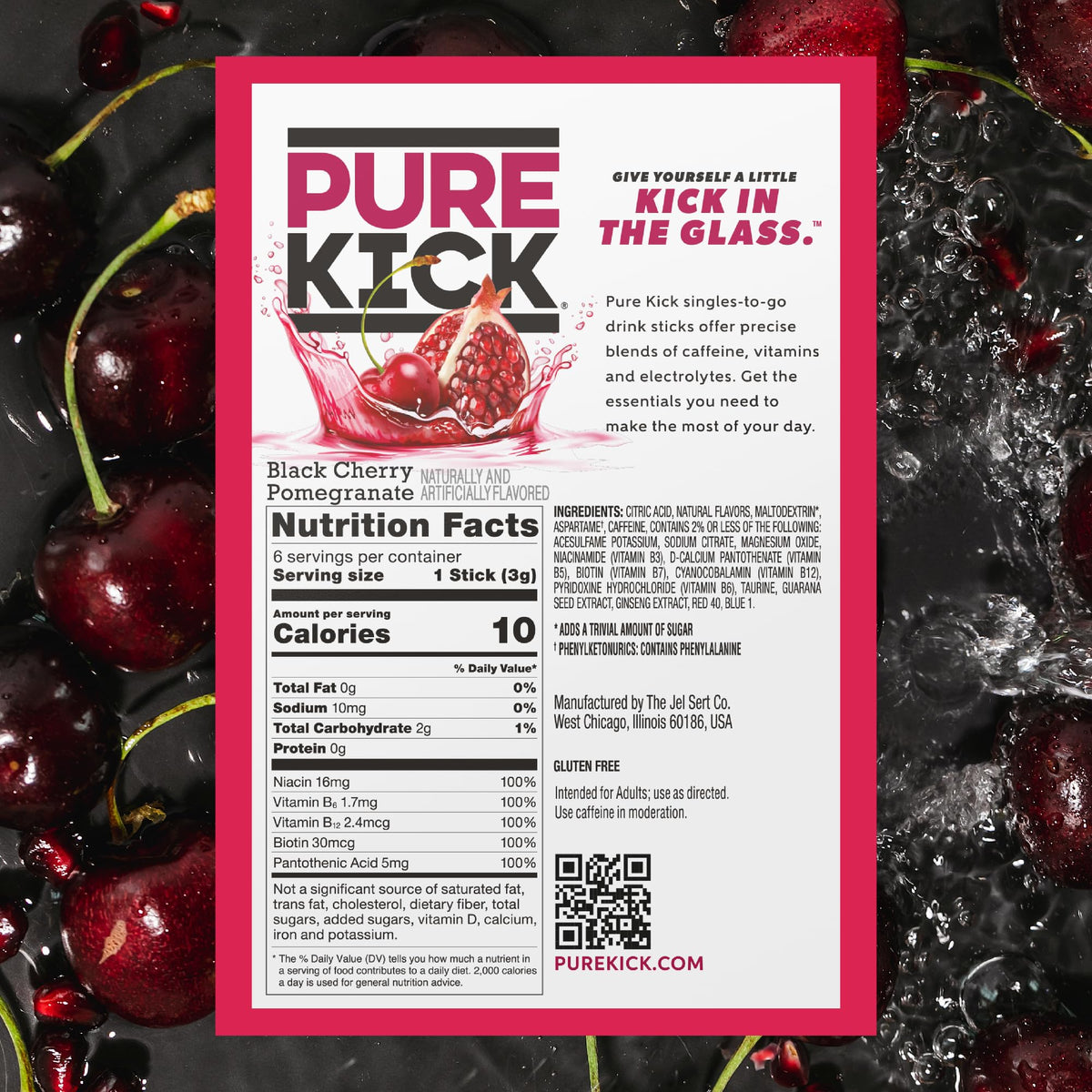 Vitamin-packed label close-up highlighting zero sugar and low calories.