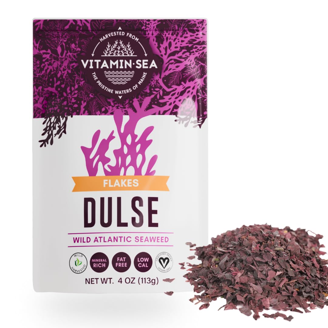 Vitamin Sea dulse dried seaweed flakes in a bag add a savory ocean flavor.