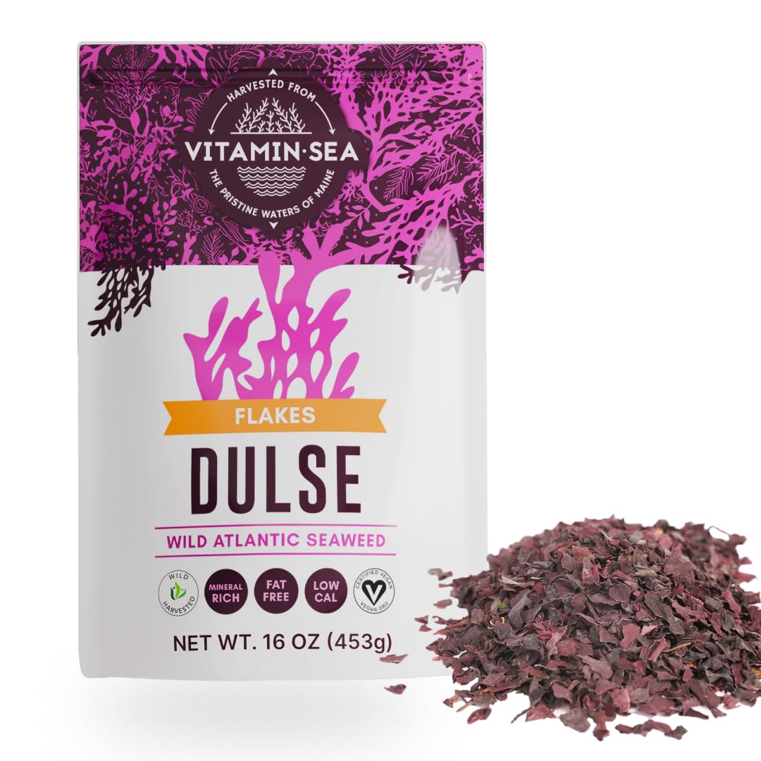 VITAMINSEA dulse dried seaweed flakes in a bag, mineral-rich for versatile cooking.