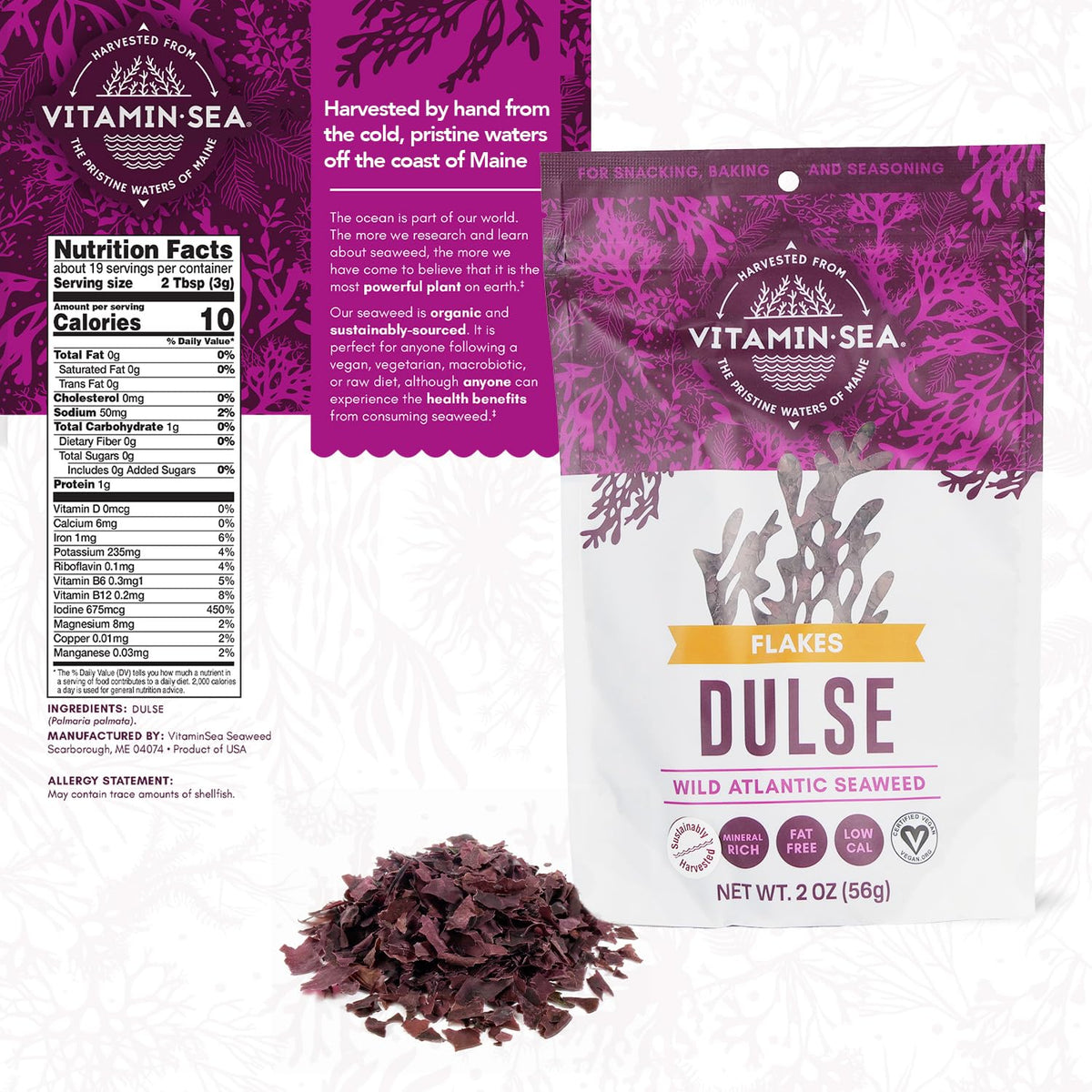 VITAMINSEA dulse dried seaweed rich in iodine and antioxidants.