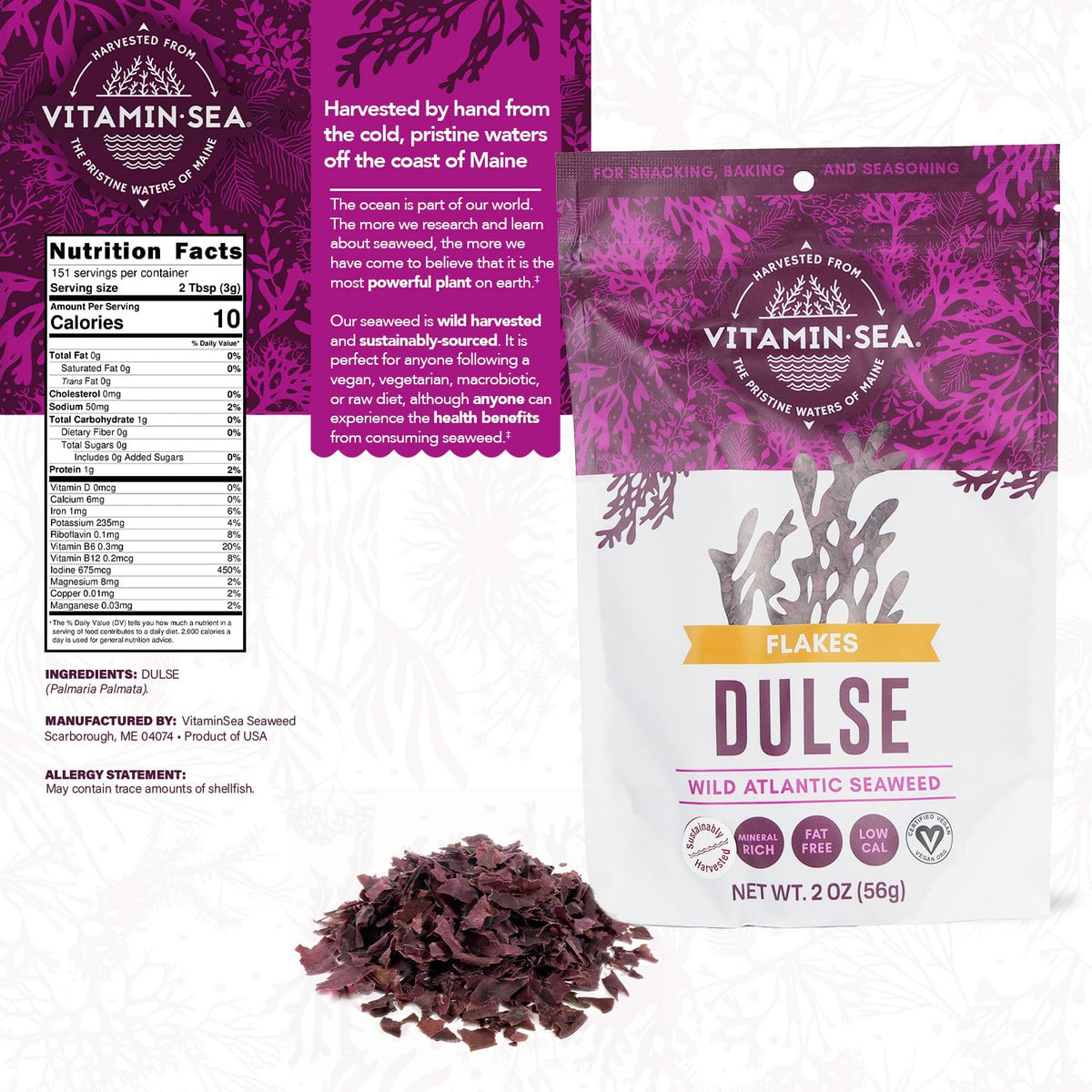 VITAMINSEA dulse harvested from the wild North Atlantic, sustainably sourced.